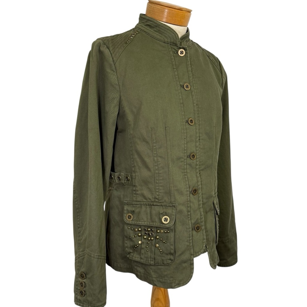 Motto Olive Utility Jacket Small Gold Stud Detail Boho Chic Military Trend Y2K